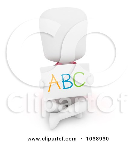 Clipart 3d Ivory School Kid Holding An ABC Card - Royalty Free CGI Illustration by BNP Design Studio