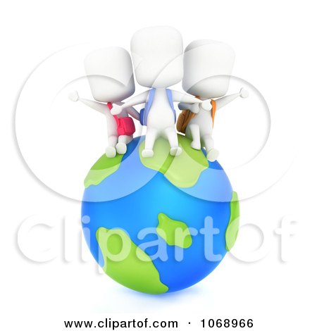 Clipart 3d Ivory School Kids On A Globe - Royalty Free CGI Illustration by BNP Design Studio