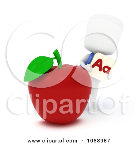 Clipart 3d Ivory School Boy With An Apple And Flash Card - Royalty Free CGI Illustration by BNP Design Studio