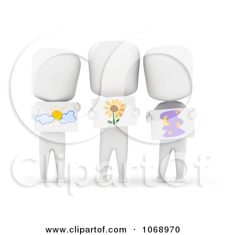 Clipart 3d Ivory School Kids Holding Drawings - Royalty Free CGI Illustration by BNP Design Studio