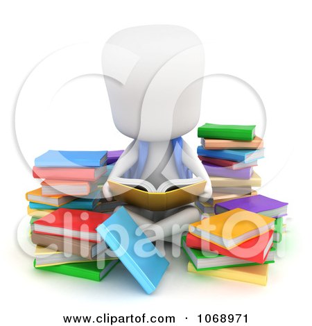 Clipart 3d Ivory School Boy Reading - Royalty Free CGI Illustration by BNP Design Studio