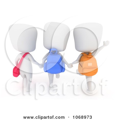 Clipart 3d Ivory School Kids Walking From Behind - Royalty Free CGI Illustration by BNP Design Studio