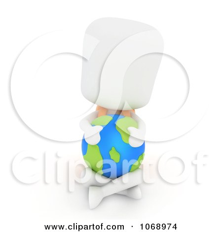 Clipart 3d Ivory School Boy Hugging A Globe - Royalty Free CGI Illustration by BNP Design Studio