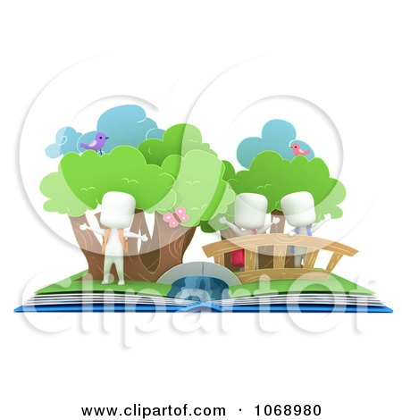 Clipart 3d Ivory School Kids In A Popup Book - Royalty Free CGI Illustration by BNP Design Studio