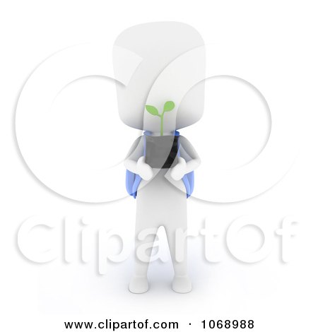 Clipart 3d Ivory School Boy Holding A Plant - Royalty Free CGI Illustration by BNP Design Studio