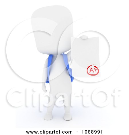Clipart 3d Ivory School Boy Holding A Report Card - Royalty Free CGI Illustration by BNP Design Studio