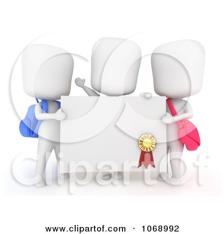 Clipart 3d Ivory School Kids Holding A Certificate - Royalty Free CGI Illustration by BNP Design Studio