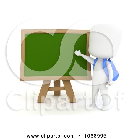 Clipart 3d Ivory School Boy By A Chalk Board - Royalty Free CGI Illustration by BNP Design Studio