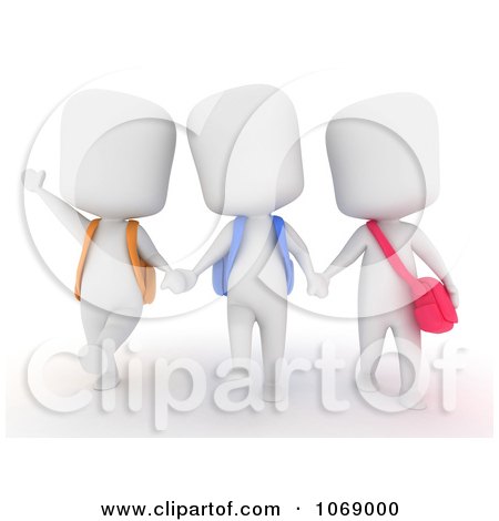 Clipart 3d Ivory School Kids Walking - Royalty Free CGI Illustration by BNP Design Studio