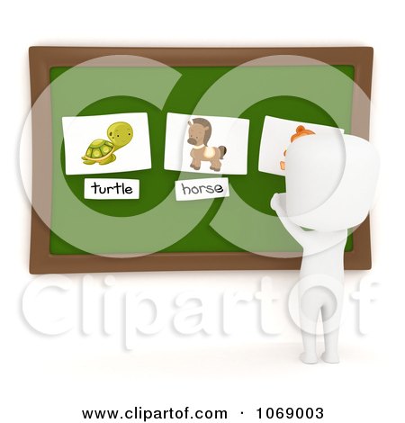 Clipart 3d Ivory School Boy Matching Animals And Words - Royalty Free CGI Illustration by BNP Design Studio
