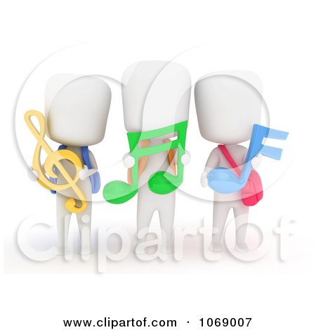 Clipart 3d Ivory School Kids Holding Music Notes - Royalty Free CGI Illustration by BNP Design Studio