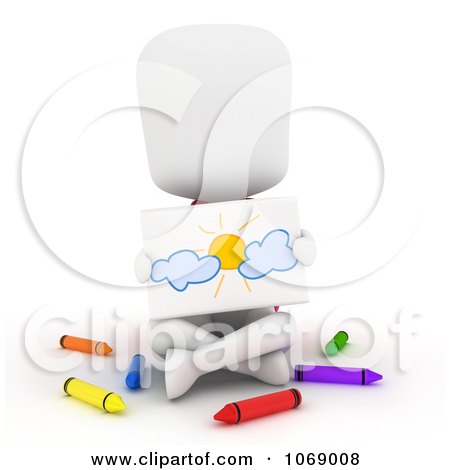 Clipart 3d Ivory School Boy With A Drawing - Royalty Free CGI Illustration by BNP Design Studio
