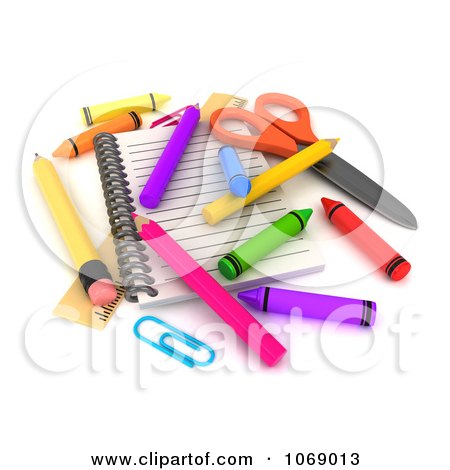 Clipart 3d Notebook With Crayons And Pencils - Royalty Free CGI Illustration by BNP Design Studio