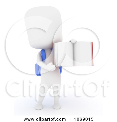 Clipart 3d Ivory School Boy Holding An Open Book - Royalty Free CGI Illustration by BNP Design Studio