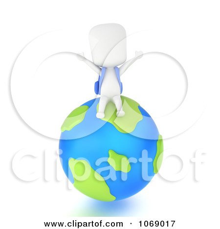 Clipart 3d Ivory School Boy Sitting On A Globe - Royalty Free CGI Illustration by BNP Design Studio