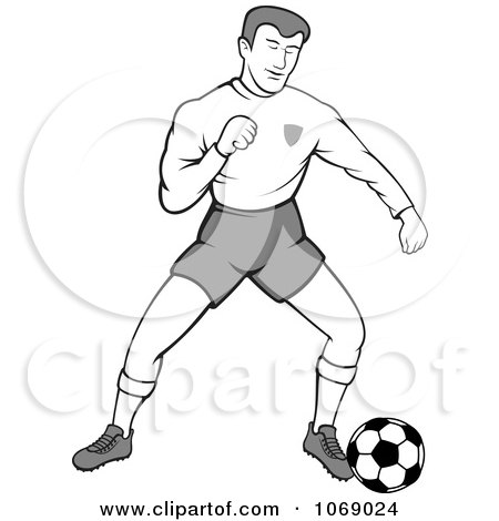 Clipart Grayscale Soccer Player - Royalty Free Vector Illustration by Any Vector