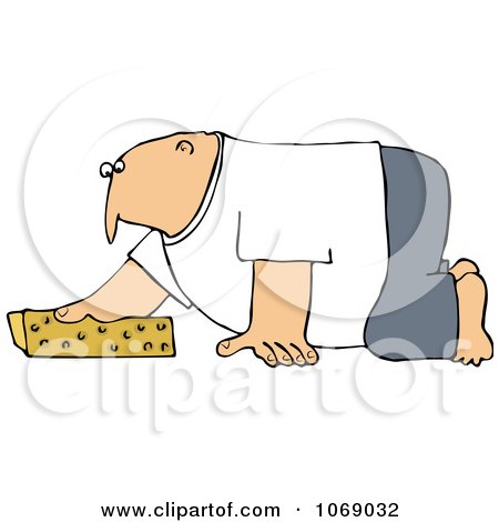 Clipart Man Kneeling And Cleaning With A Sponge - Royalty Free Vector Illustration by djart