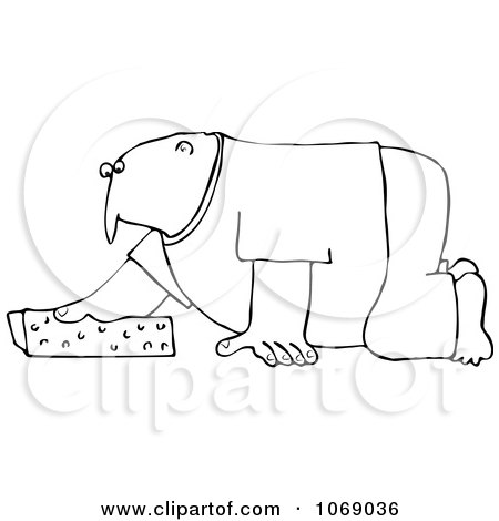 Clipart Outlined Man Kneeling And Cleaning With A Sponge - Royalty Free Vector Illustration by djart