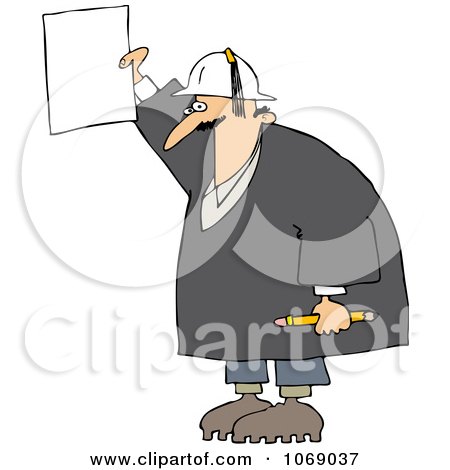 Clipart Construction Worker Holding A Message - Royalty Free Vector Illustration by djart
