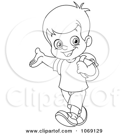 Clipart Outlined School Boy Presenting - Royalty Free Vector Illustration by yayayoyo