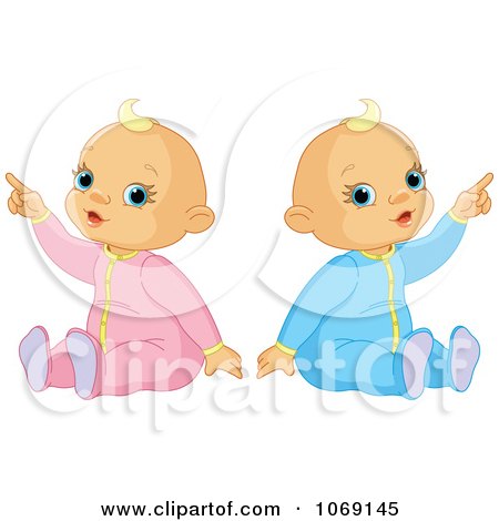 Clipart Baby Boy And Girl Pointing - Royalty Free Vector Illustration by Pushkin