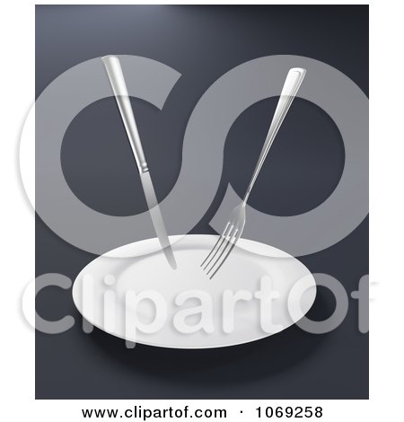 Clipart 3d Silverware Over An Empty Plate - Royalty Free CGI Illustration by Mopic