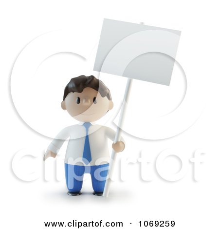 Clipart 3d Businessman Holding A Blank Sign - Royalty Free CGI Illustration by Mopic