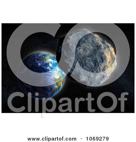 Clipart 3d Asteroid Approaching Earth - Royalty Free CGI Illustration by Mopic