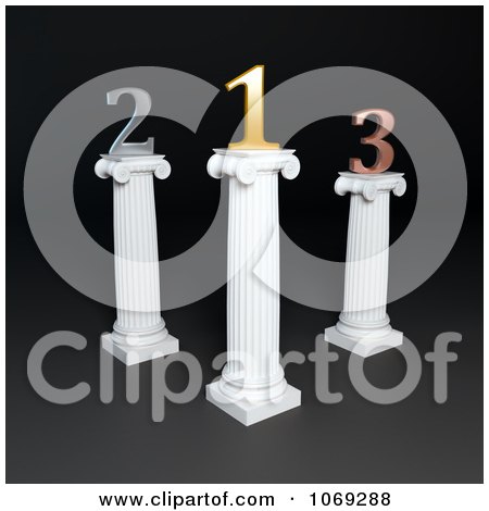 Clipart 3d Gold Silver And Bronze Numbers On Columns 1 - Royalty Free CGI Illustration by Mopic
