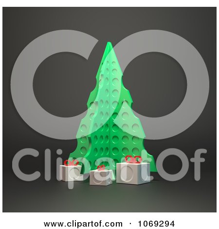 Clipart 3d Plastic Christmas Tree And Gifts - Royalty Free CGI Illustration by Mopic