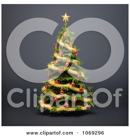 Clipart 3d Christmas Tree With A Star Baubles And Garland - Royalty Free CGI Illustration by Mopic