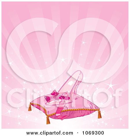 Clipart Glass Slipper On A Pillow Over Pink - Royalty Free Vector Illustration by Pushkin