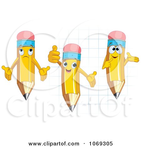 Clipart Pencils With Expressions On Graph Paper - Royalty Free Vector Illustration by Pushkin