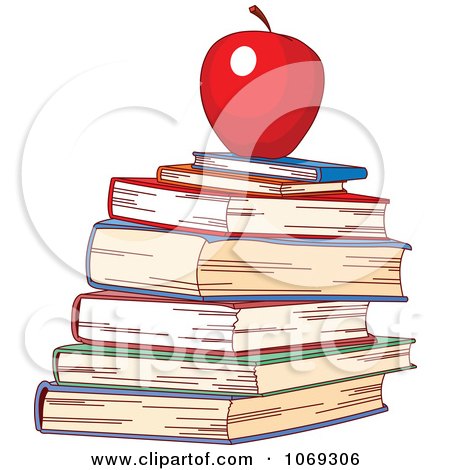 Clipart Stack Of School Books And Red Apple - Royalty Free Vector Illustration by Pushkin