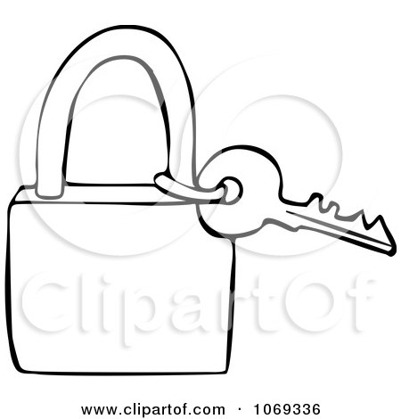 Clipart Outlined Key And Padlock - Royalty Free Vector Illustration by djart