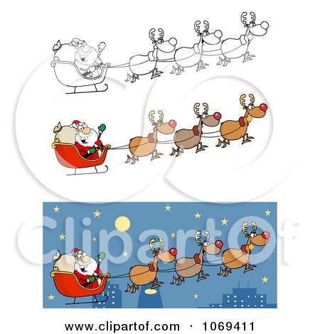 Clipart Santas And Sleighs - Royalty Free Vector Illustration by Hit Toon