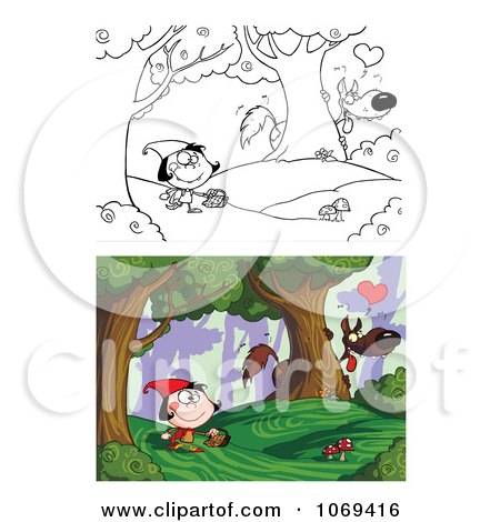 Clipart Red Riding Hood And The Big Bad Wolf - Royalty Free Vector Illustration by Hit Toon