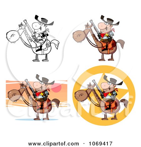 Clipart Western Sheriffs On Horseback - Royalty Free Vector Illustration by Hit Toon