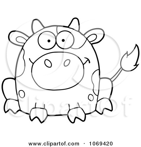 Clipart Outlined Sitting Cow - Royalty Free Vector Illustration by Hit Toon