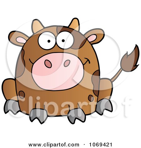 Clipart Sitting Brown Cow - Royalty Free Vector Illustration by Hit Toon