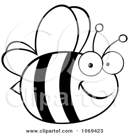 Clipart Black And White Bee - Royalty Free Vector Illustration by Hit Toon