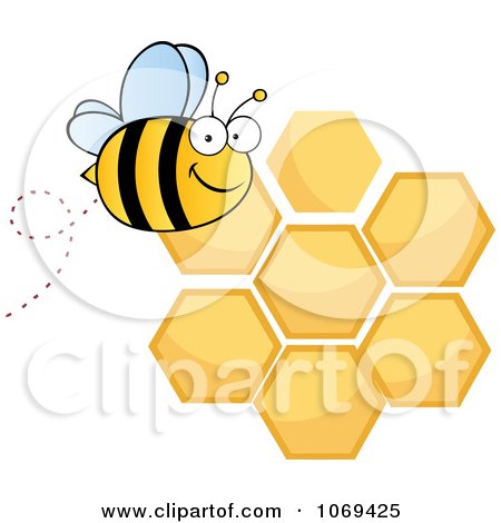 Clipart Happy Bee Over Honey Combs - Royalty Free Vector Illustration by Hit Toon