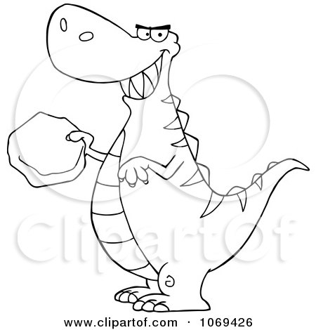 Clipart Outlined T Rex Holding A Boulder - Royalty Free Vector Illustration by Hit Toon