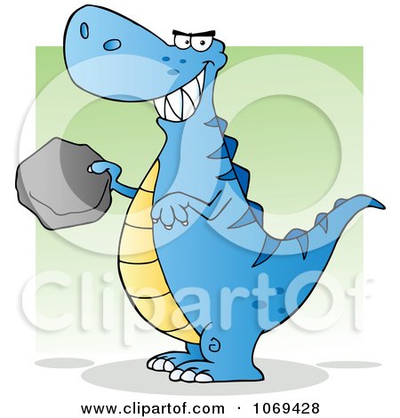 Clipart Blue T Rex Holding A Boulder - Royalty Free Vector Illustration by Hit Toon
