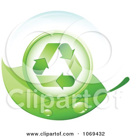 Clipart 3d Recycle Symbol On A Green Leaf - Royalty Free Vector Illustration by beboy