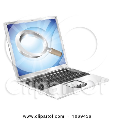 Clipart 3d Laptop With A Magnifying Glass On The Screen - Royalty Free Vector Illustration by AtStockIllustration