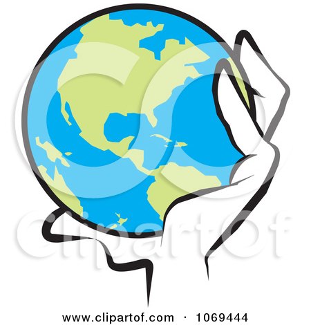 Clipart Hand Holding An American Globe - Royalty Free Vector Illustration by Johnny Sajem