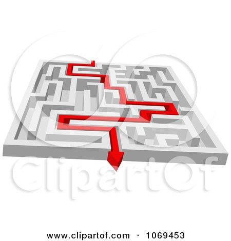 Clipart 3d Maze With Red Arrow Paths 3 - Royalty Free Vector Illustration by Vector Tradition SM