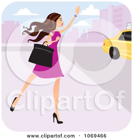 Clipart Brunette Woman Hailing A Cab - Royalty Free Vector Illustration by Monica