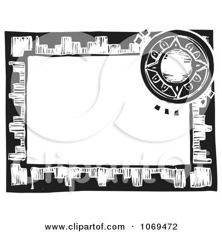 Clipart Black And White Solar Woodcut Frame - Royalty Free Vector Illustration by xunantunich